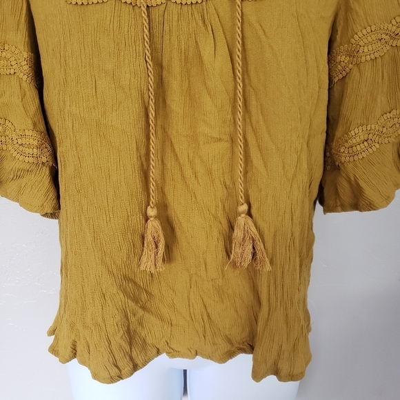Maurices Golden Blouse Tassel Embroidery Bohemian - Picture 3 of 6